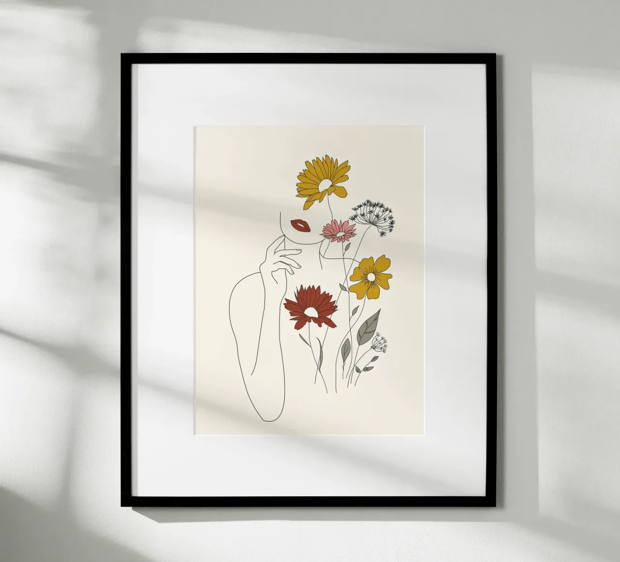 Colorful Thoughts Minimal Line Art Woman with Flowers III poster con telaio in alluminio da Nadjaa