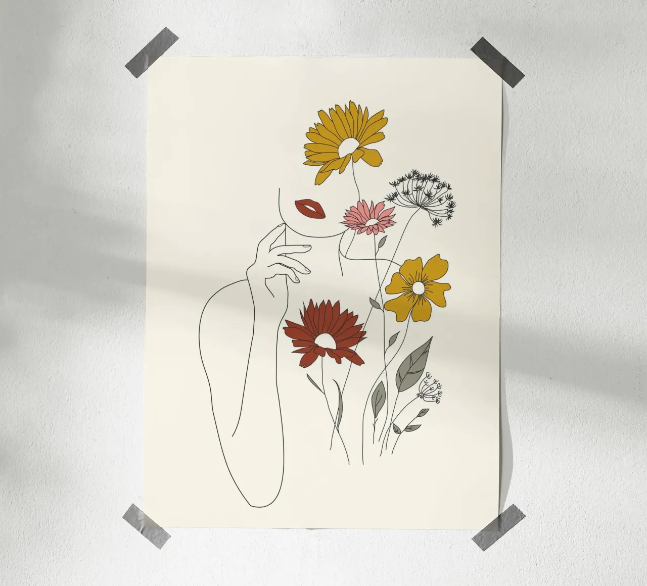 Colorful Thoughts Minimal Line Art Woman with Flowers III poster con telaio in alluminio da Nadjaa