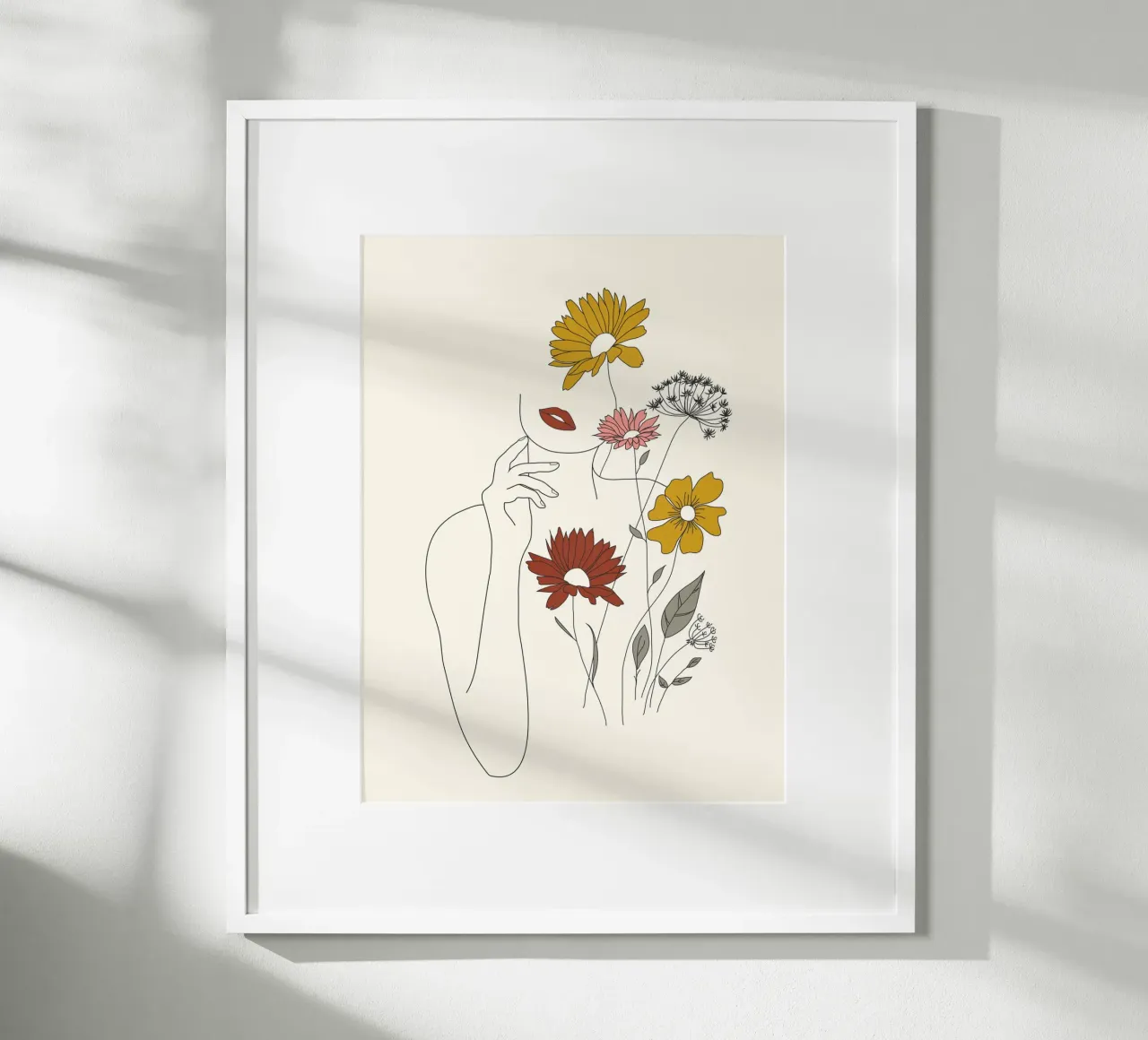 Colorful Thoughts Minimal Line Art Woman with Flowers III poster con telaio in alluminio da Nadjaa