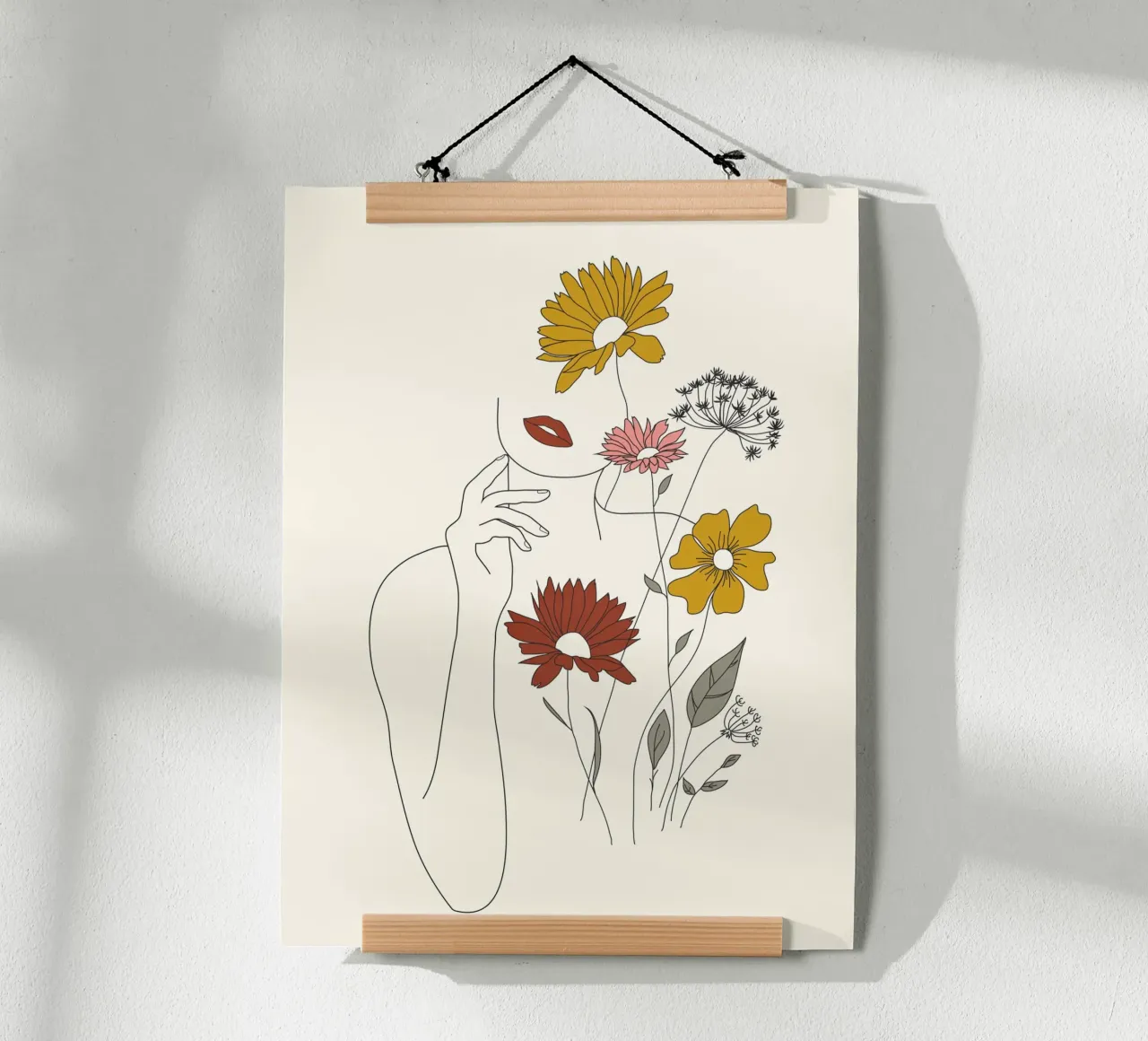 Colorful Thoughts Minimal Line Art Woman with Flowers III poster con telaio in alluminio da Nadjaa