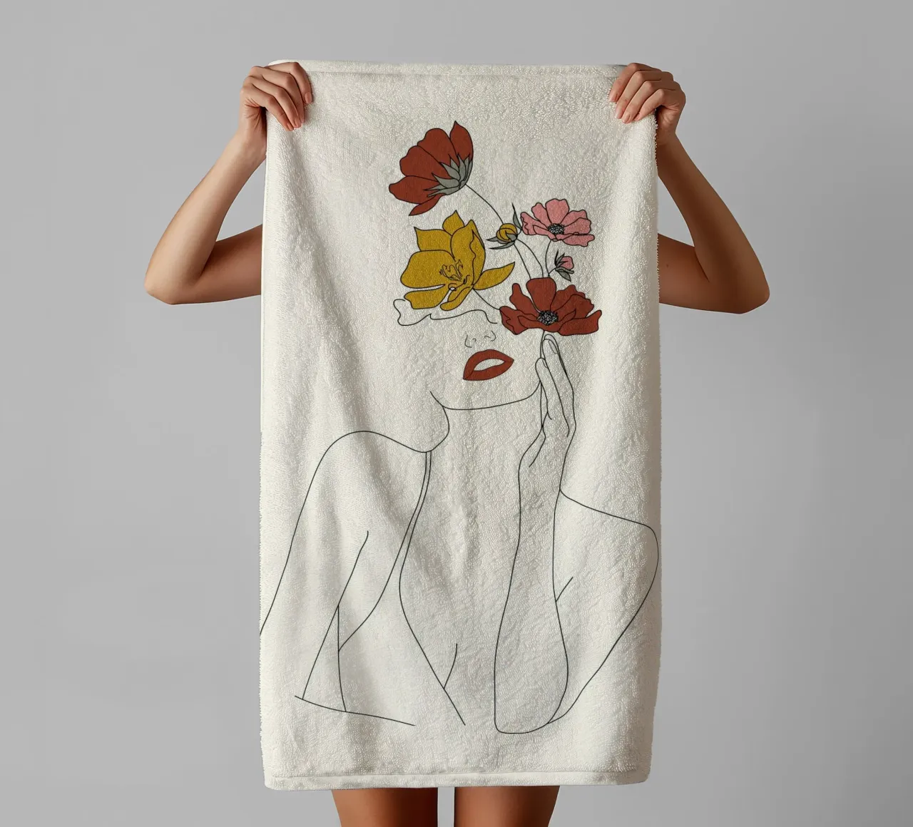 Colorful Thoughts Minimal Line Art Woman with Flowers asciugamano da bagno da Nadjaa