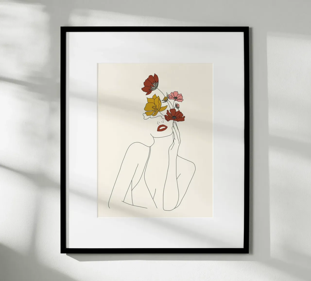 Colorful Thoughts Minimal Line Art Woman with Flowers poster con telaio in plastica da Nadjaa