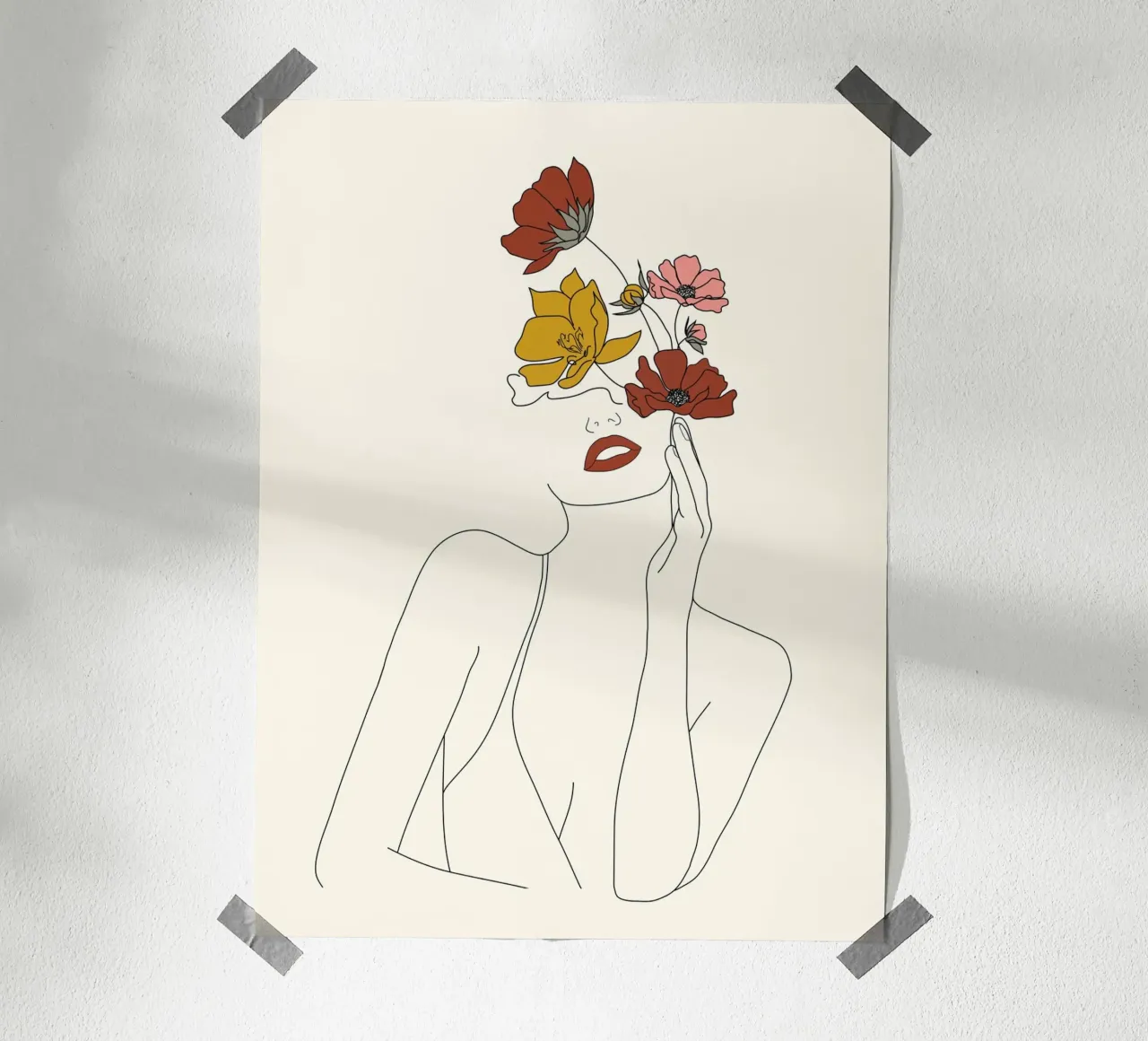 Colorful Thoughts Minimal Line Art Woman with Flowers poster con telaio in plastica da Nadjaa