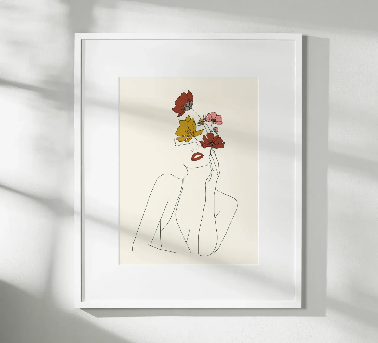 Colorful Thoughts Minimal Line Art Woman with Flowers poster con telaio in plastica da Nadjaa