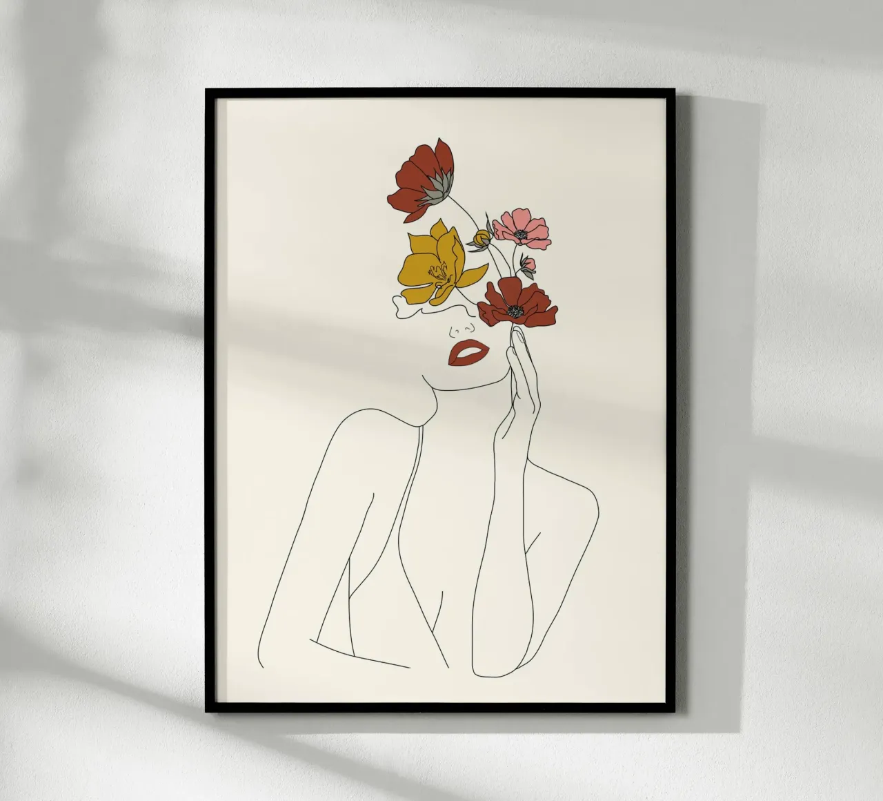 Colorful Thoughts Minimal Line Art Woman with Flowers poster con telaio in plastica da Nadjaa