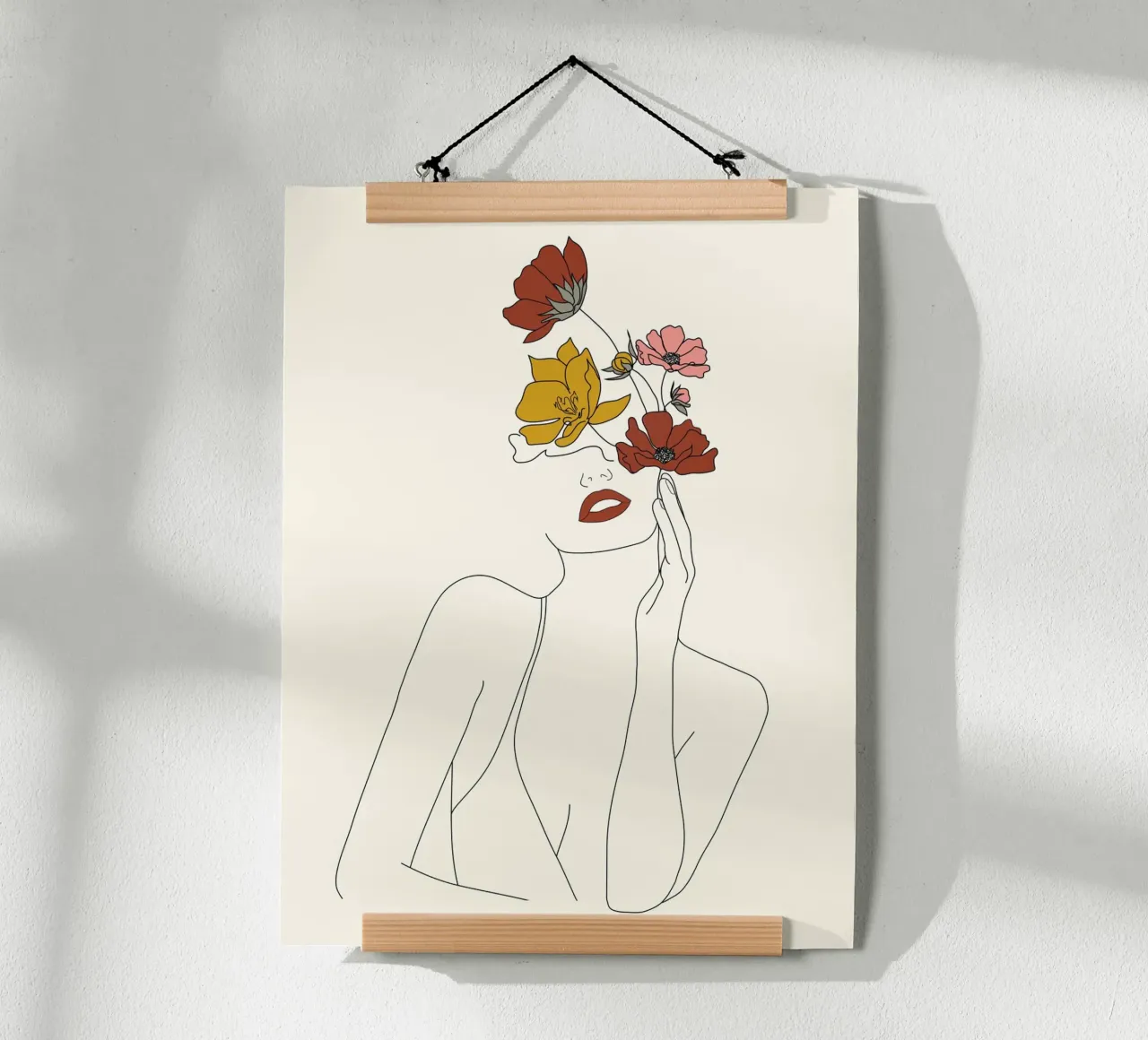 Colorful Thoughts Minimal Line Art Woman with Flowers poster con telaio in plastica da Nadjaa