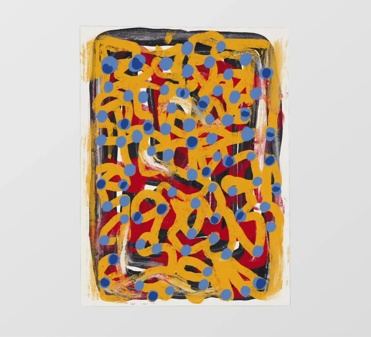 Ligne jaune en pointillés art abstrait bleu à pois bâche pvc de Little Dean