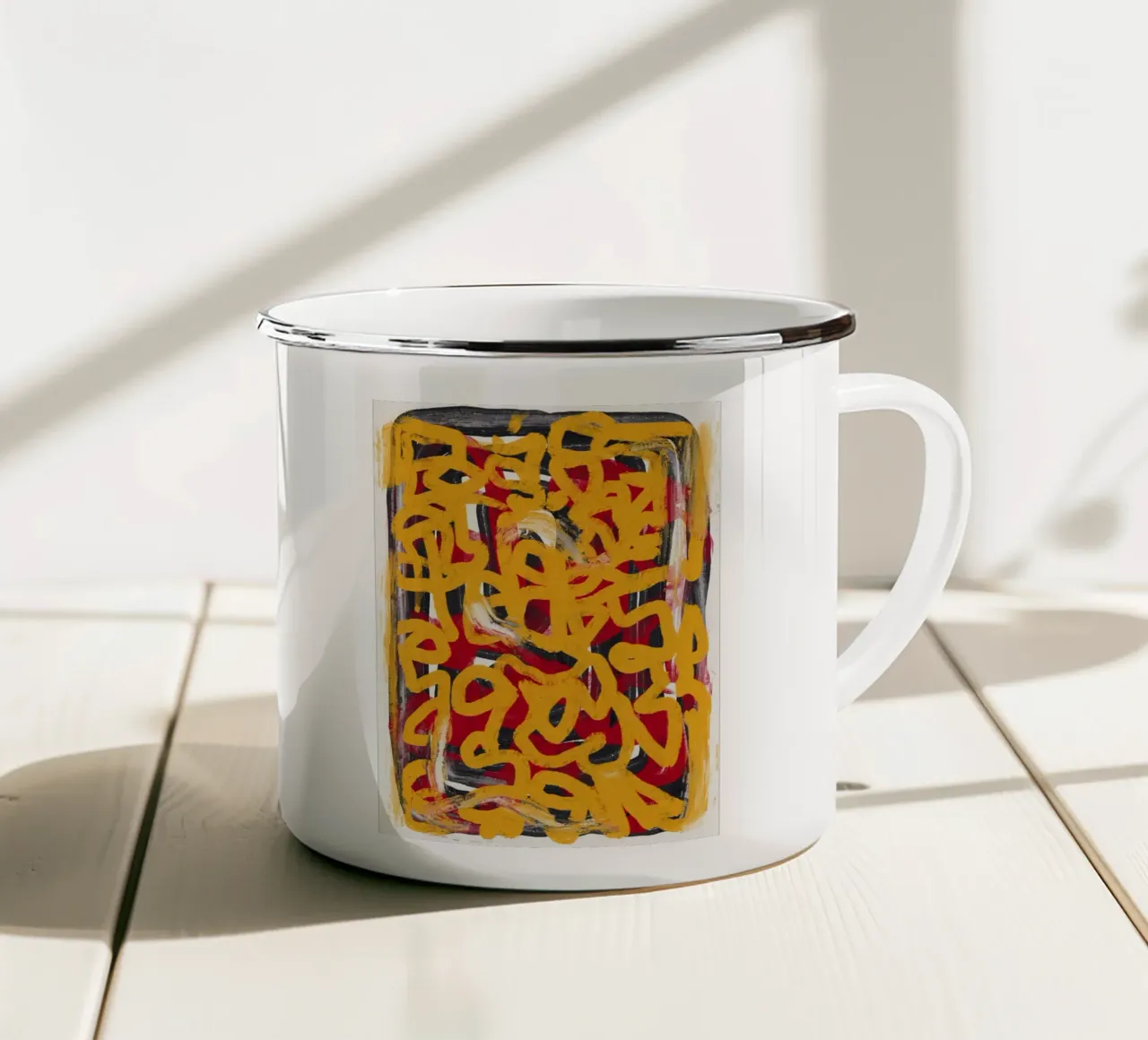 Ligne jaune en pointillés abstraite mug en émail de Little Dean