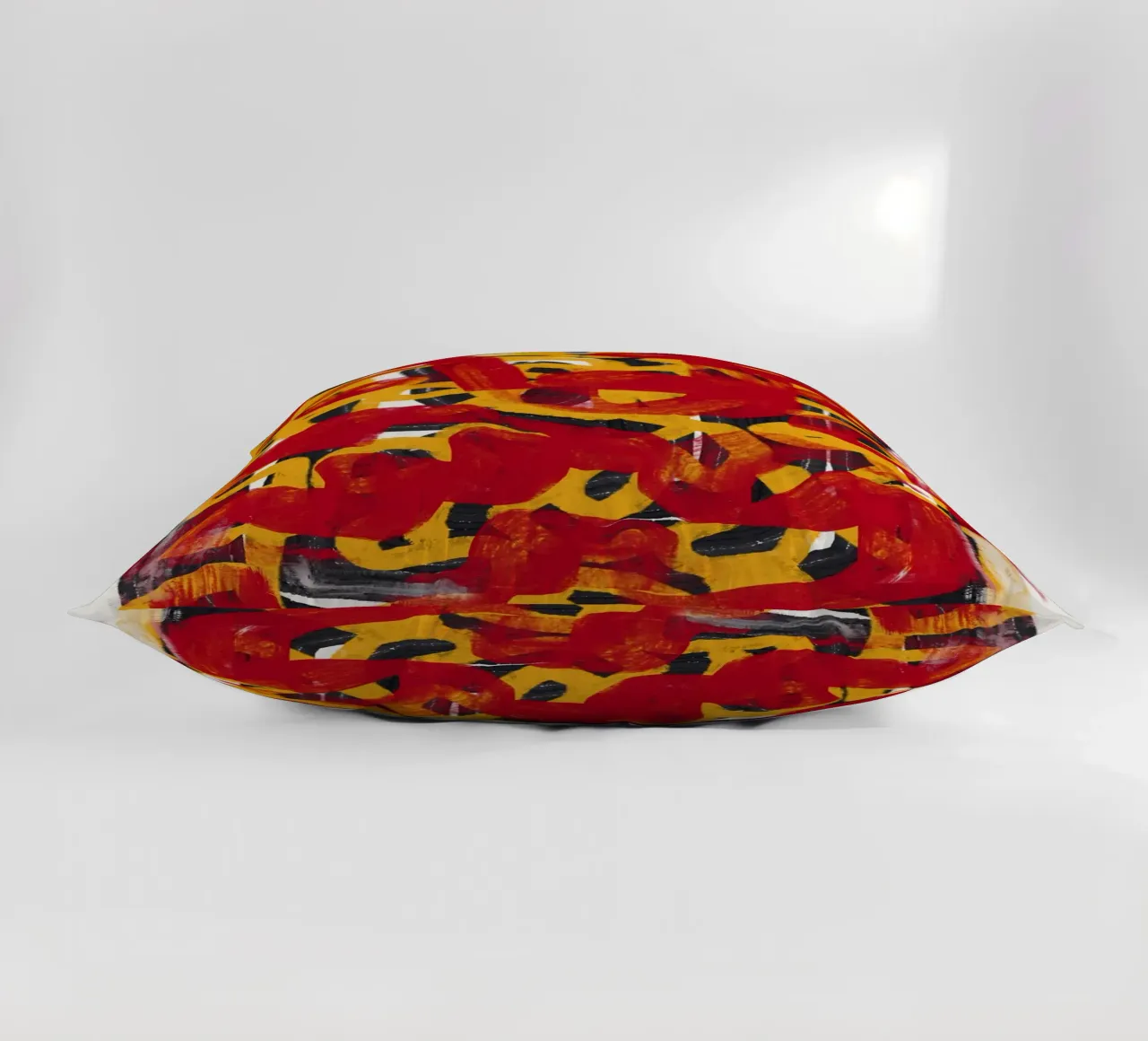 Ligne jaune en pointillés, abstraite, rouge, superposée coussin de Little Dean