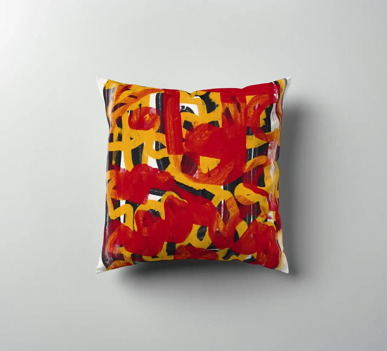 Ligne jaune en pointillés, abstraite, rouge, superposée coussin de Little Dean