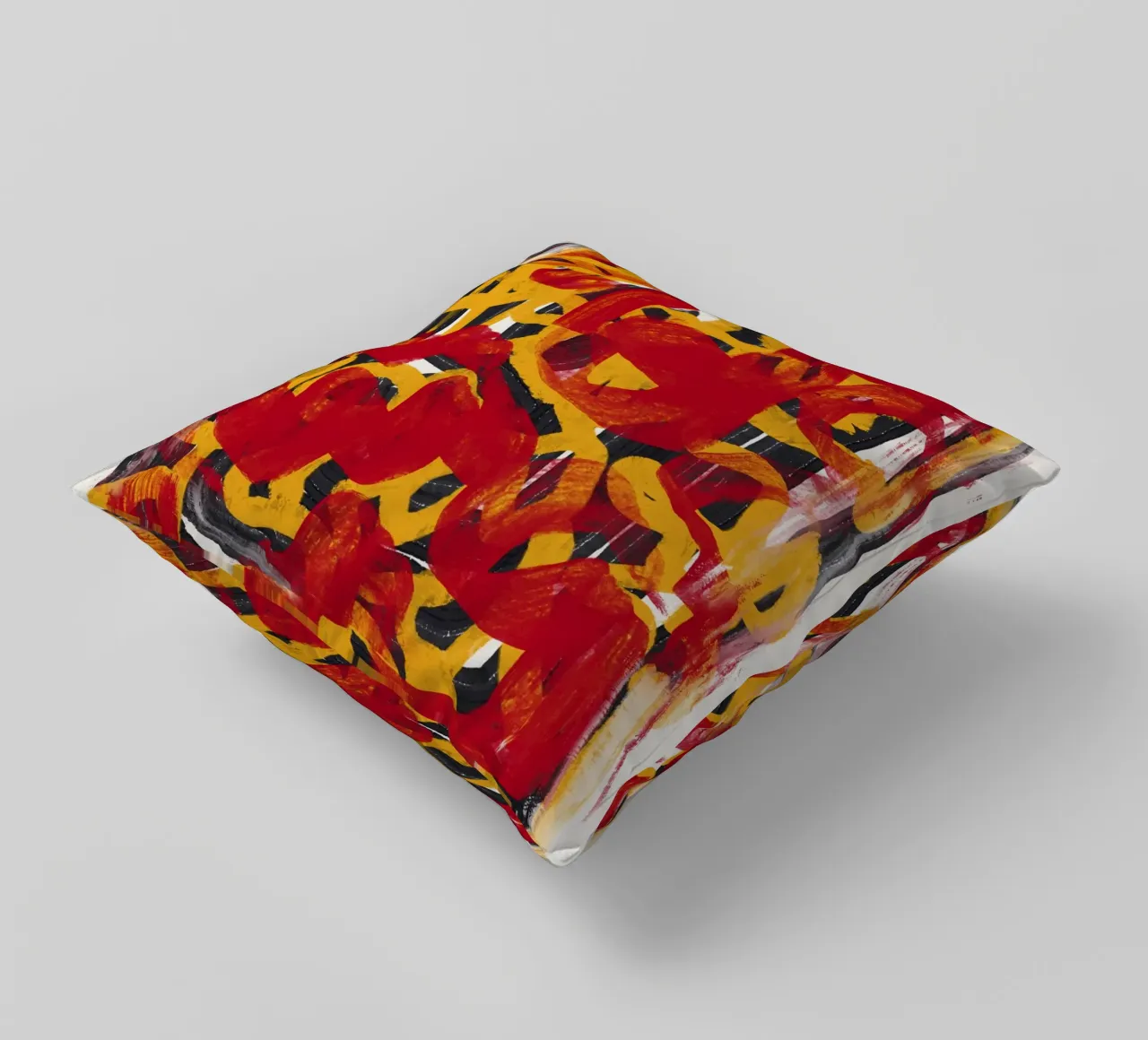 Ligne jaune en pointillés, abstraite, rouge, superposée coussin de Little Dean