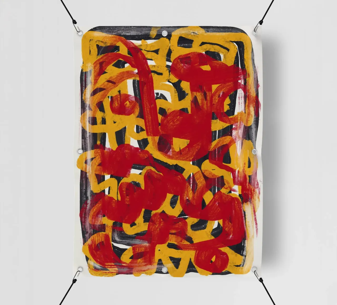 Ligne jaune en pointillés, abstraite, rouge, superposée bâche pvc de Little Dean