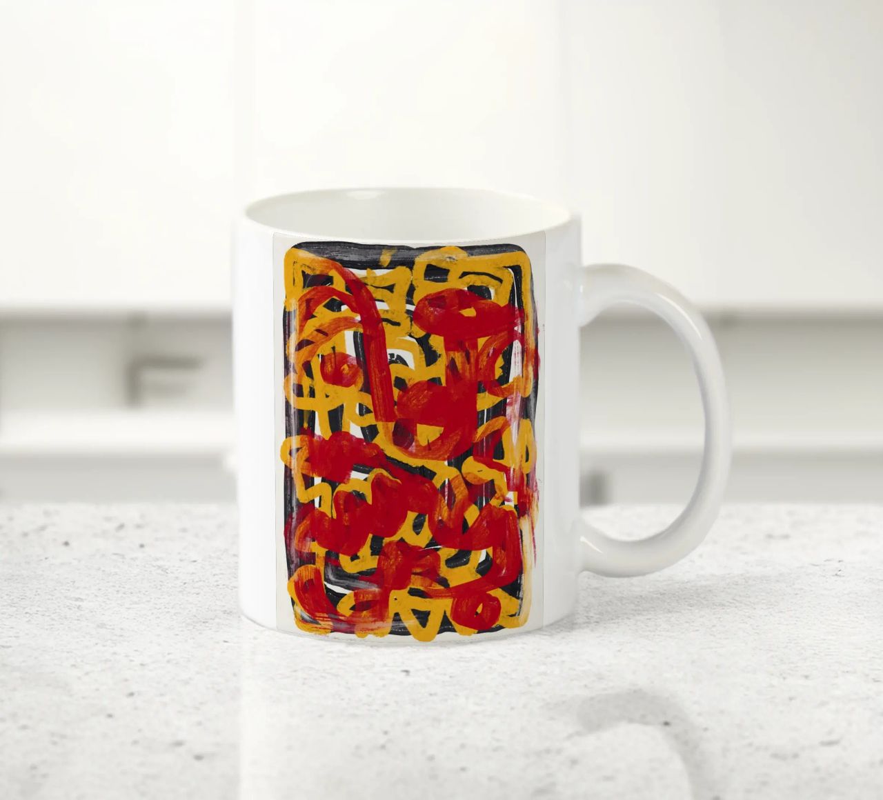 Giallo linea tratteggiata arte astratta rosso overlay tazza in ceramica da Little Dean