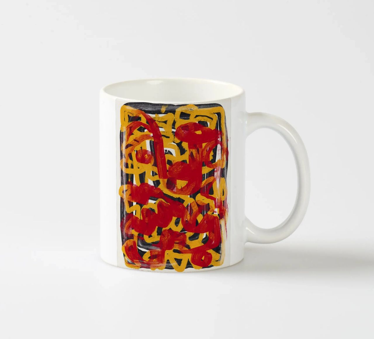Giallo linea tratteggiata arte astratta rosso overlay tazza in ceramica da Little Dean