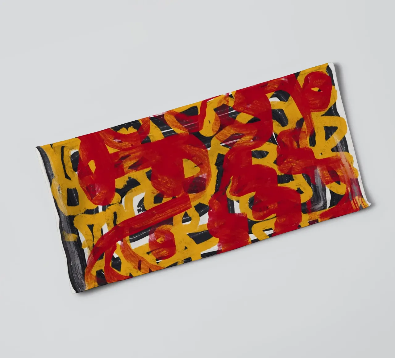 Ligne jaune en pointillés, abstraite, rouge, superposée serviette de bain de Little Dean
