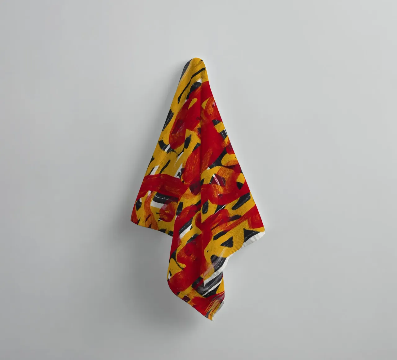 Ligne jaune en pointillés, abstraite, rouge, superposée serviette de bain de Little Dean