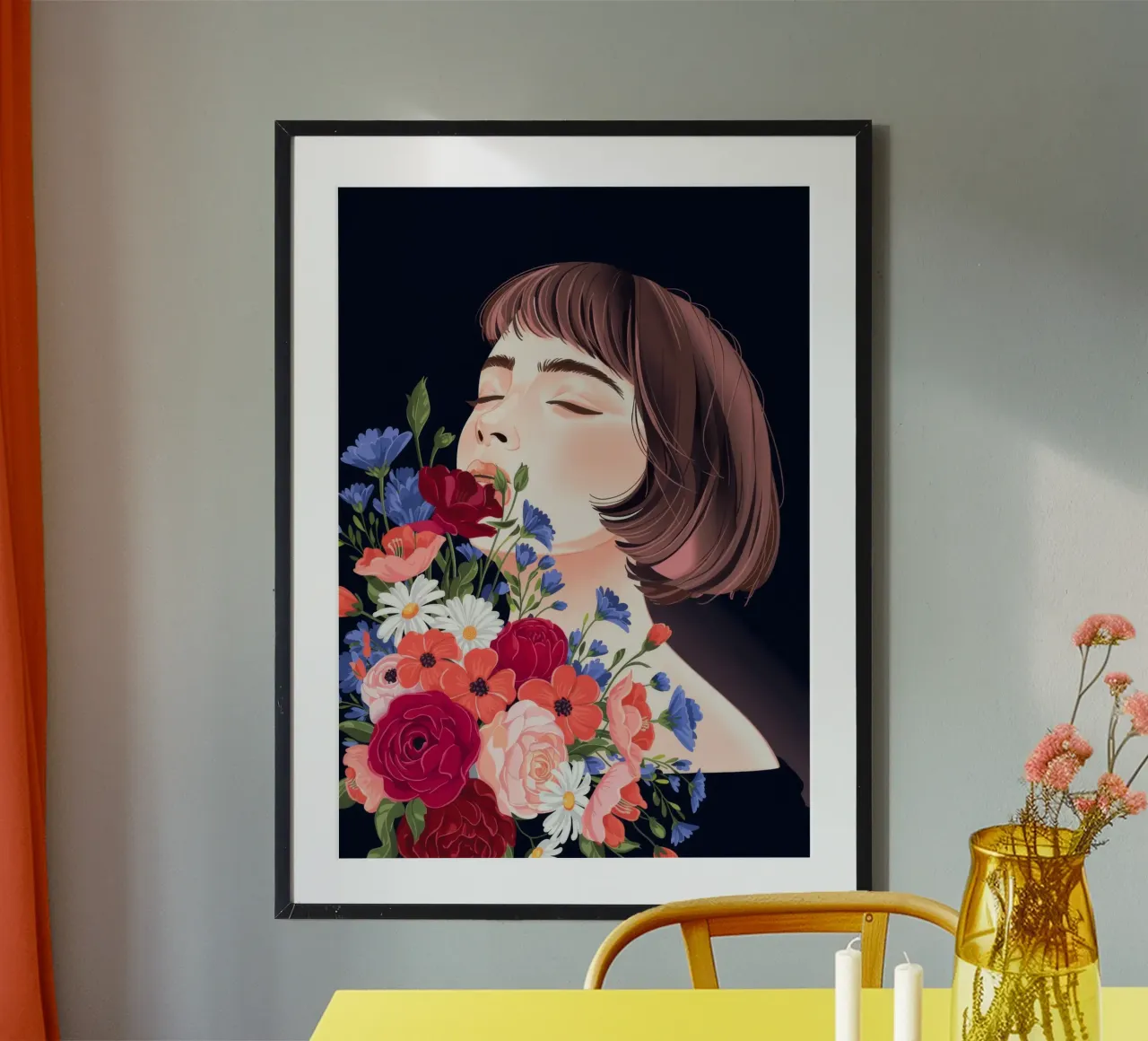 Serenità floreale poster con telaio in legno da Silent Hue