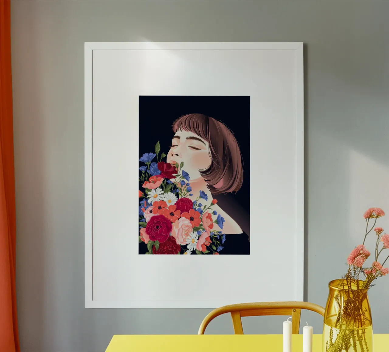 Serenità floreale poster con telaio in legno da Silent Hue