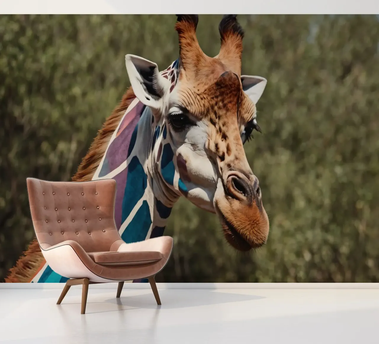 Giraffe with vibrant colors patterns stands gracefully photo wallpaper by DesignDoodle
