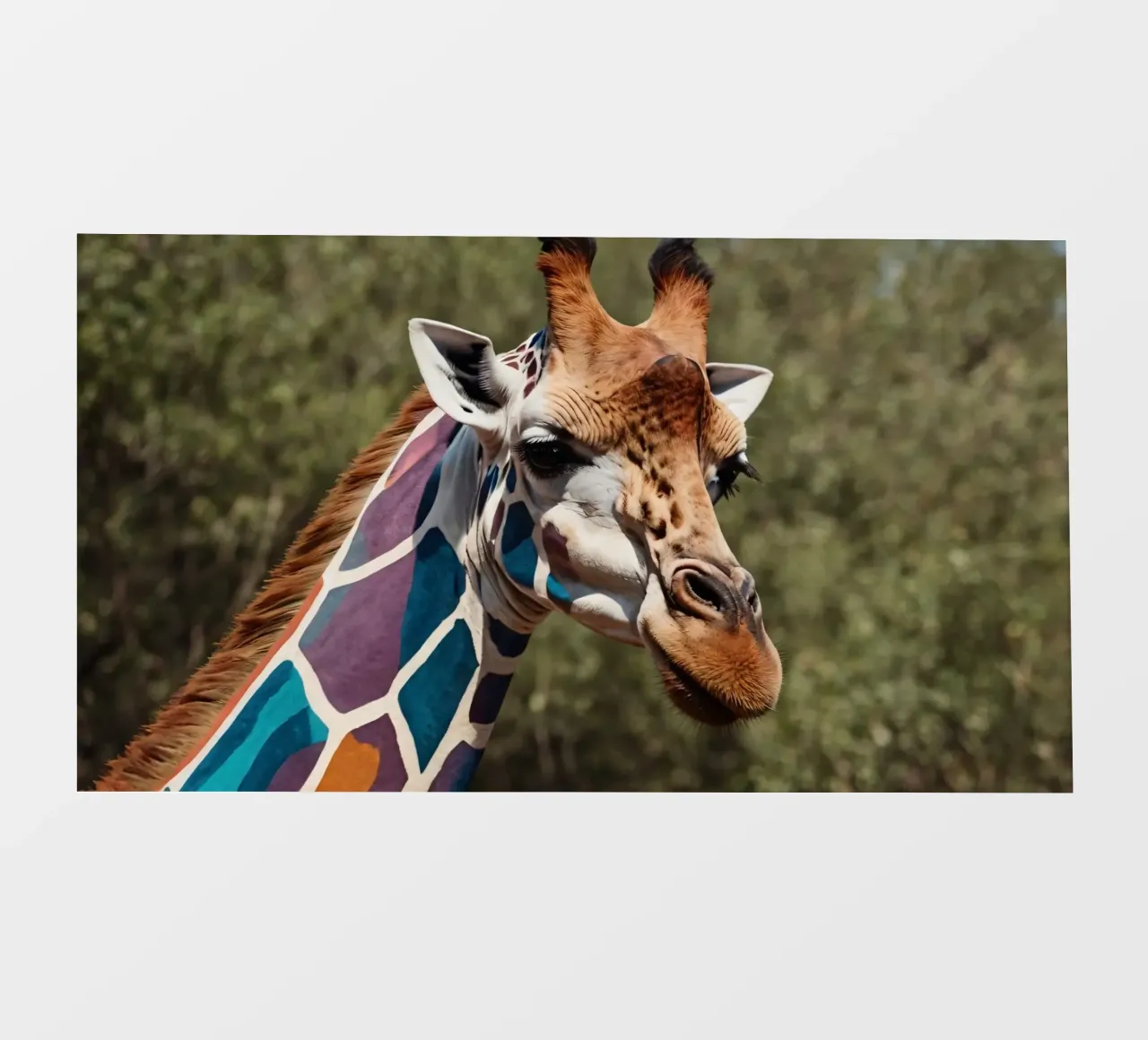 Giraffe with vibrant colors patterns stands gracefully photo wallpaper by DesignDoodle