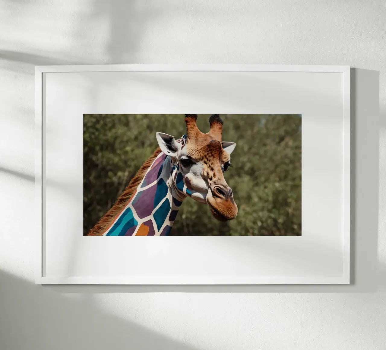 Giraffe with vibrant colors patterns stands gracefully hahnemühle by DesignDoodle
