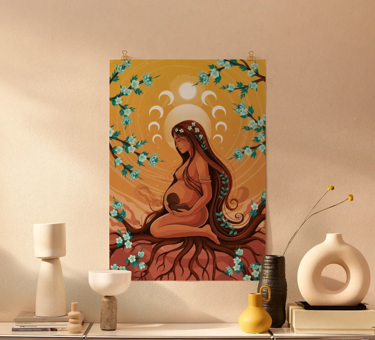Madre Celeste poster con telaio in alluminio da Silent Hue