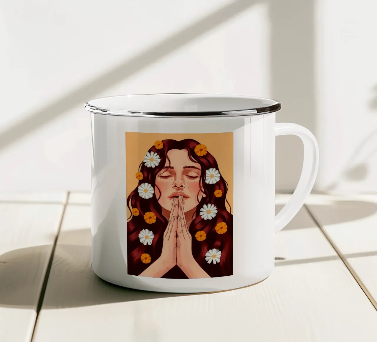 Preghiera floreale divina tazza in smalto da Silent Hue
