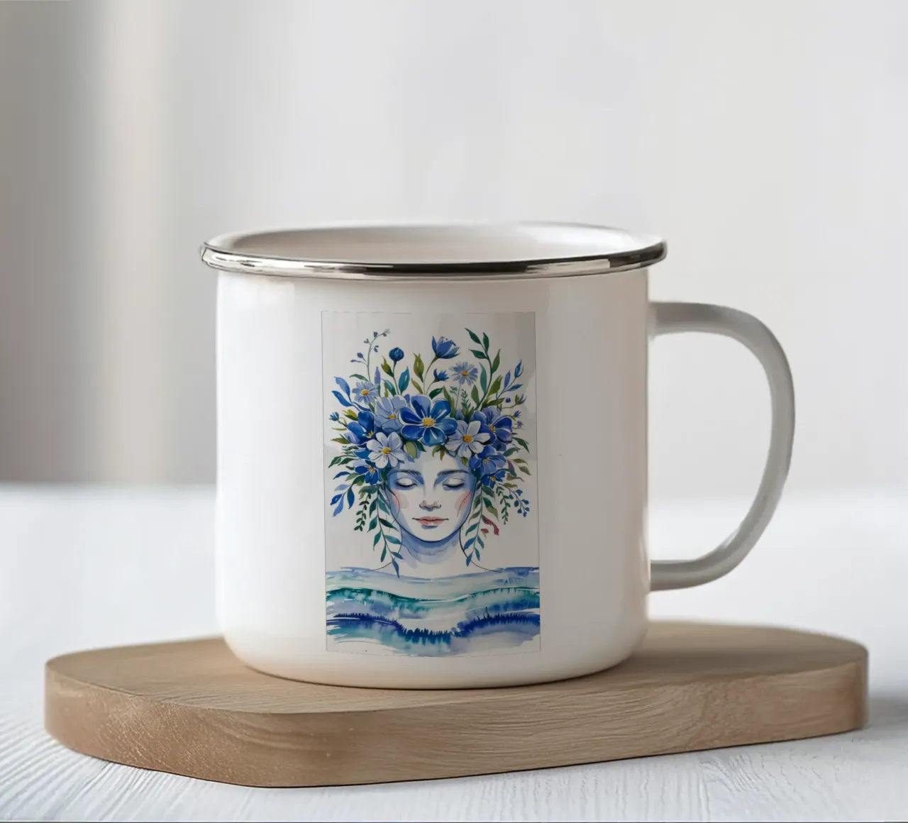 Fiori blu sereni tazza in smalto da Silent Hue