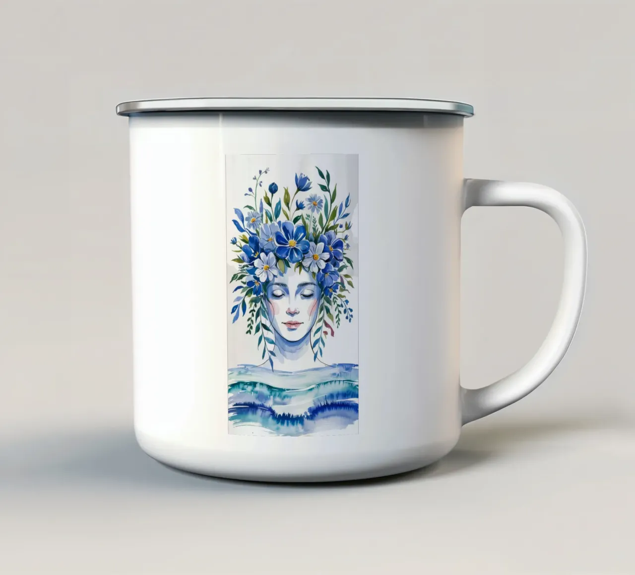 Fiori blu sereni tazza in smalto da Silent Hue