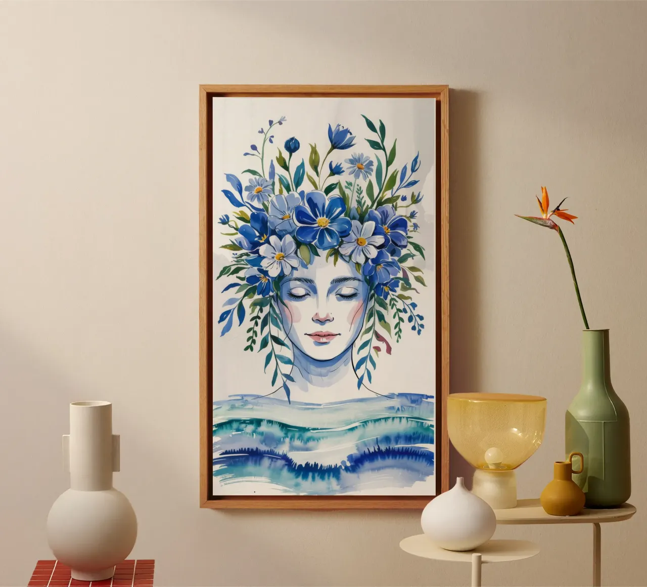 Fiori blu sereni tela con Cornice a cassetta da Silent Hue