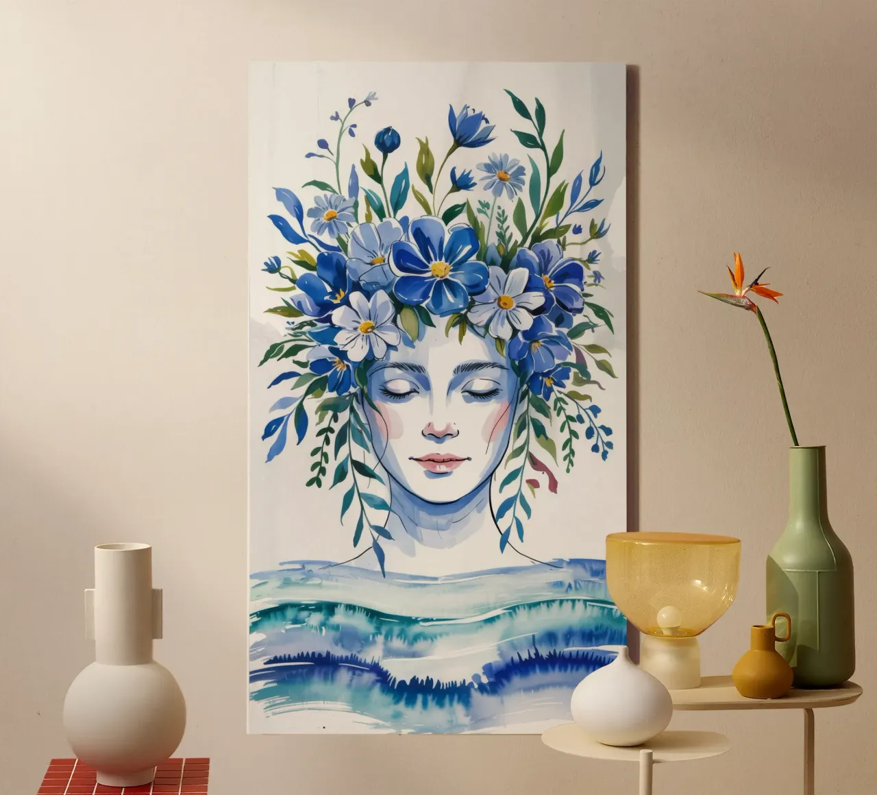 Fiori blu sereni tela con Cornice a cassetta da Silent Hue