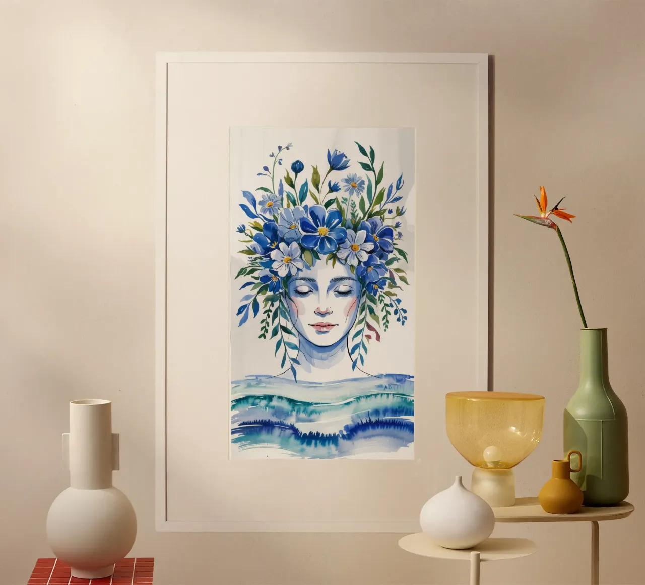 Fiori blu sereni poster con telaio in plastica da Silent Hue