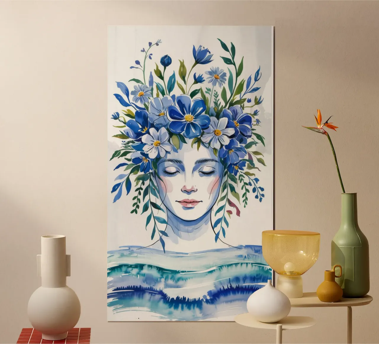 Fiori blu sereni poster con telaio in plastica da Silent Hue