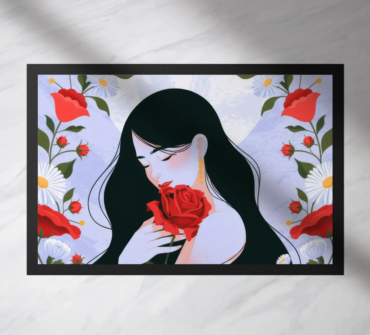 Red Rose Reverie doormat by Silent Hue