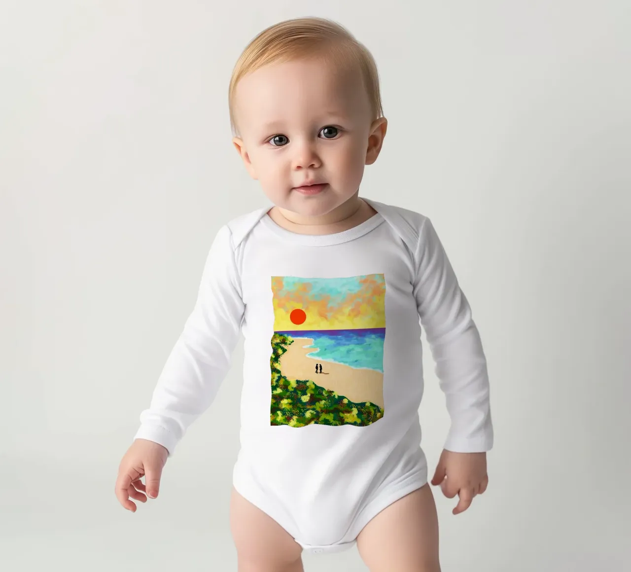 Golden Glow long-sleeve baby romper by Kintsugi99
