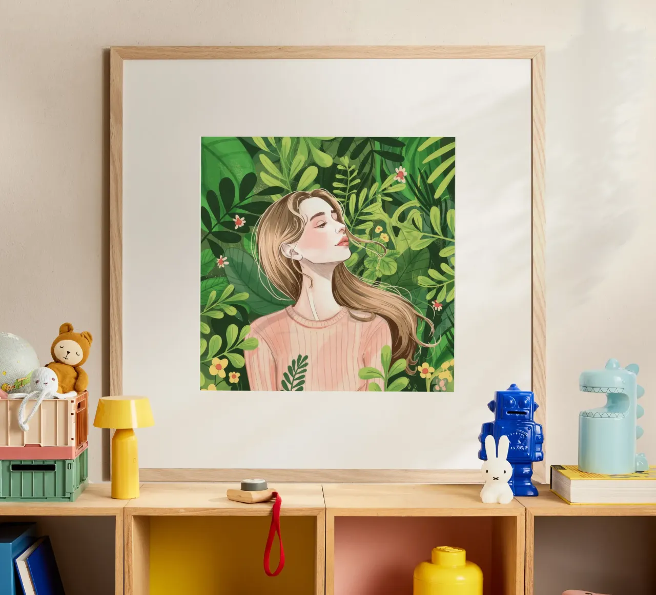 Sussurro di foglie verdeggianti poster con telaio in legno da Silent Hue