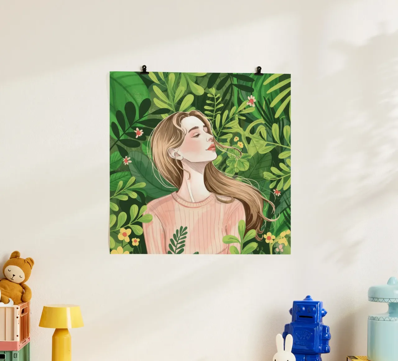 Sussurro di foglie verdeggianti poster con telaio in legno da Silent Hue