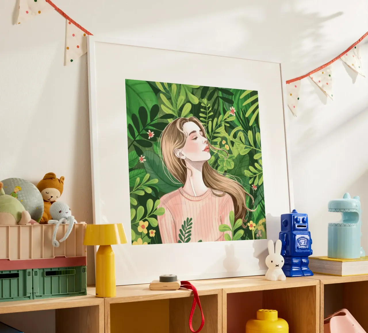 Sussurro di foglie verdeggianti poster con telaio in legno da Silent Hue