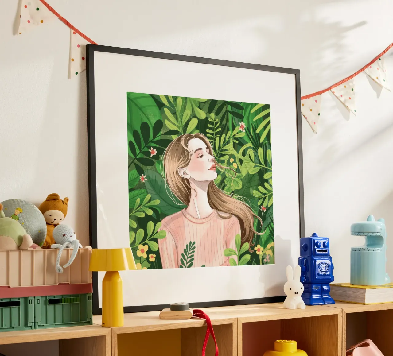 Sussurro di foglie verdeggianti poster con telaio in legno da Silent Hue
