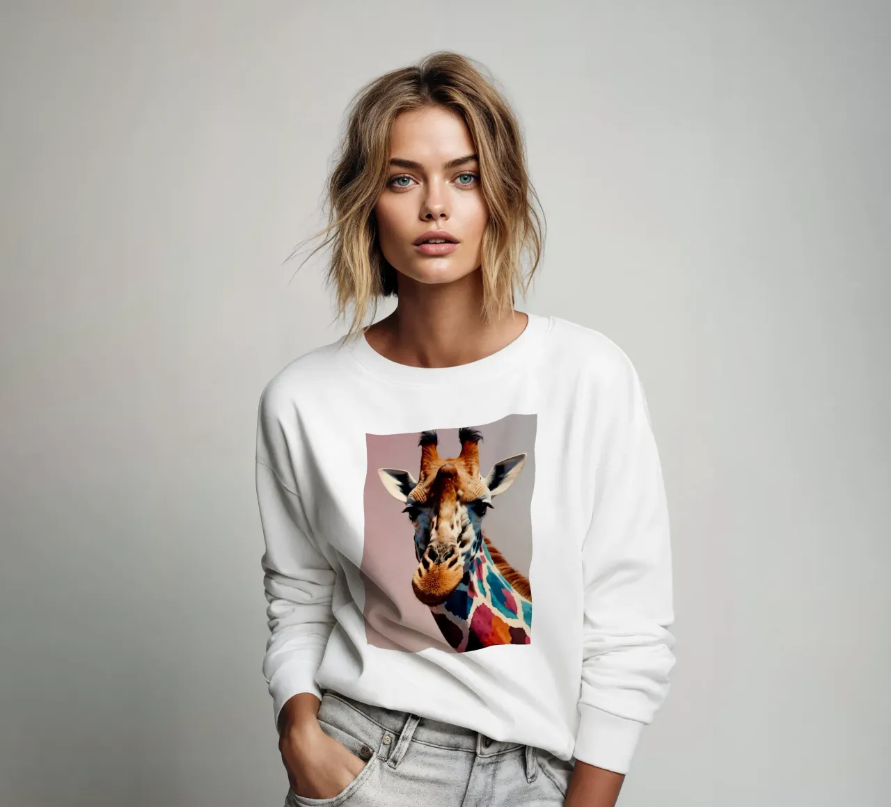 Creatieve afbeelding van een giraffe met levendige kleuren sweatshirt van DesignDoodle