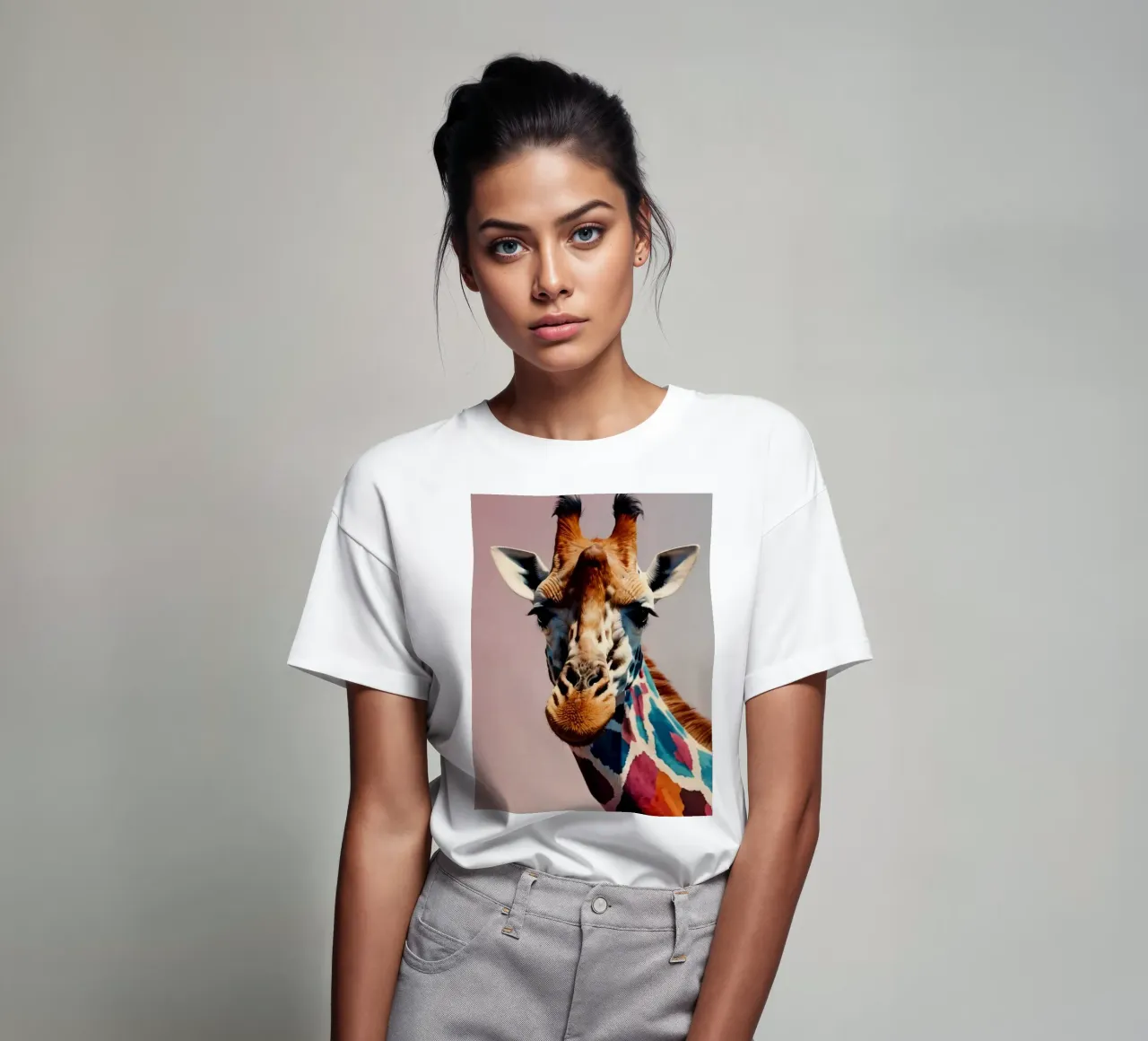 Raffigurazione creativa di una giraffa con colori vivaci t-shirt da DesignDoodle