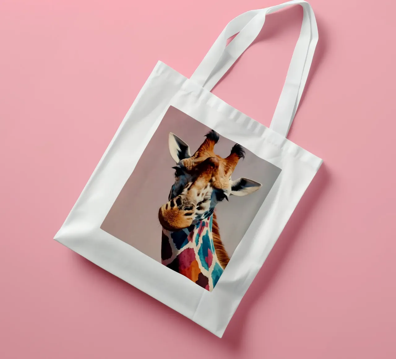 Raffigurazione creativa di una giraffa con colori vivaci borsa in juta da DesignDoodle
