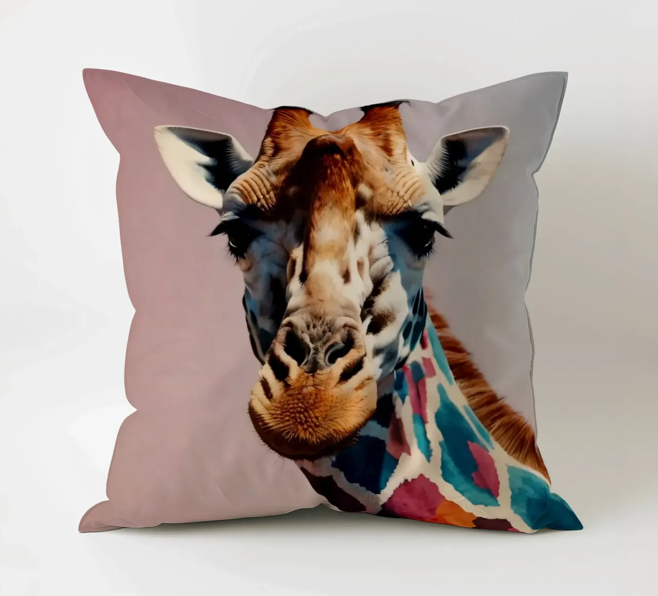 Raffigurazione creativa di una giraffa con colori vivaci cuscino da DesignDoodle