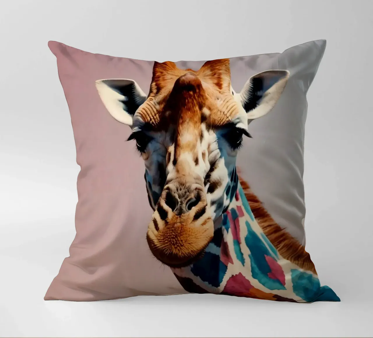 Raffigurazione creativa di una giraffa con colori vivaci cuscino da DesignDoodle