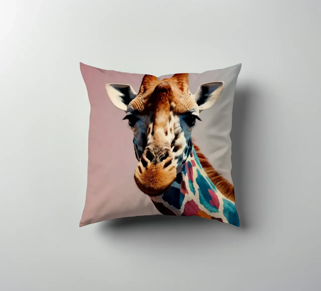Raffigurazione creativa di una giraffa con colori vivaci cuscino da DesignDoodle