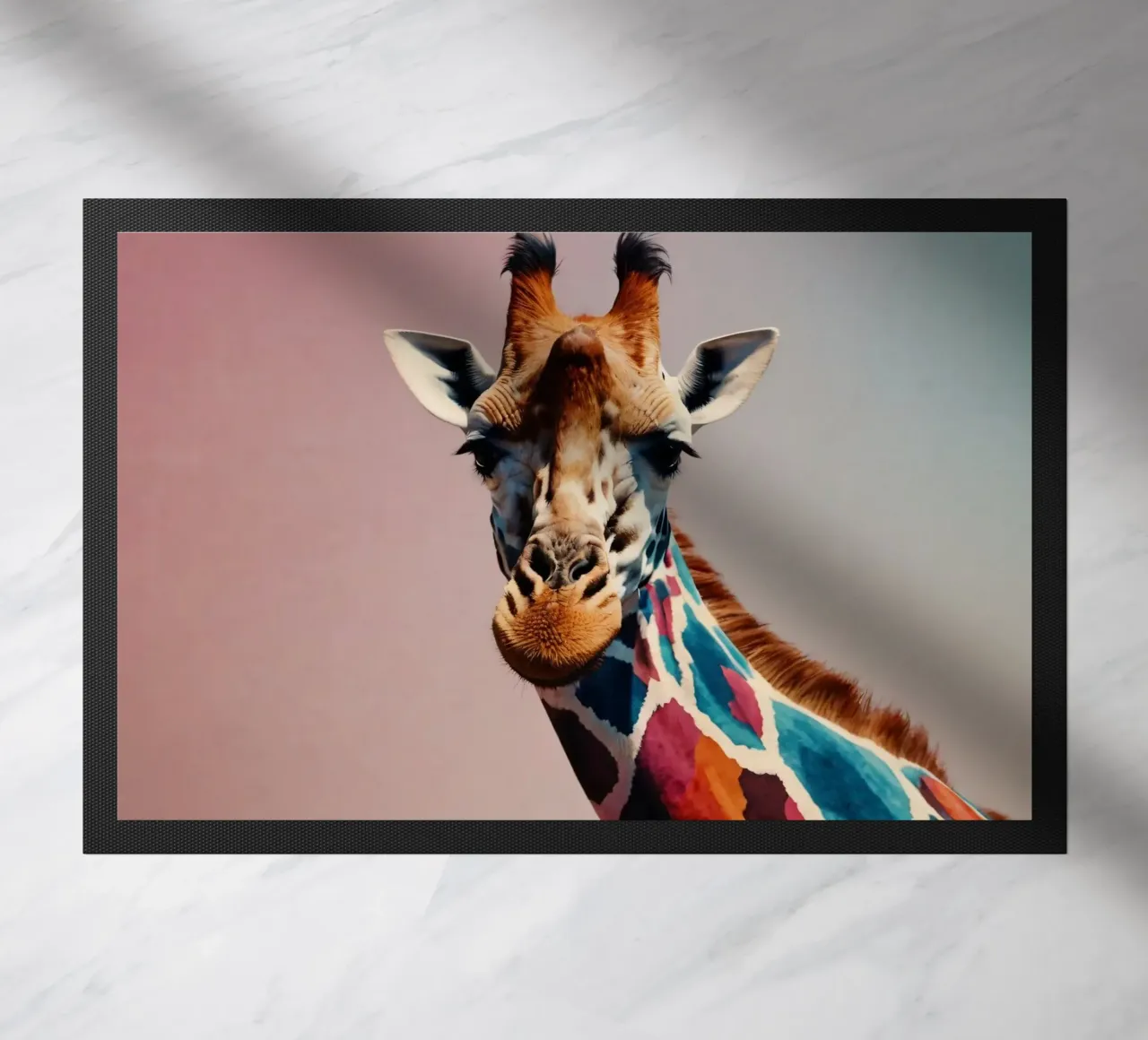 Raffigurazione creativa di una giraffa con colori vivaci zerbino da DesignDoodle