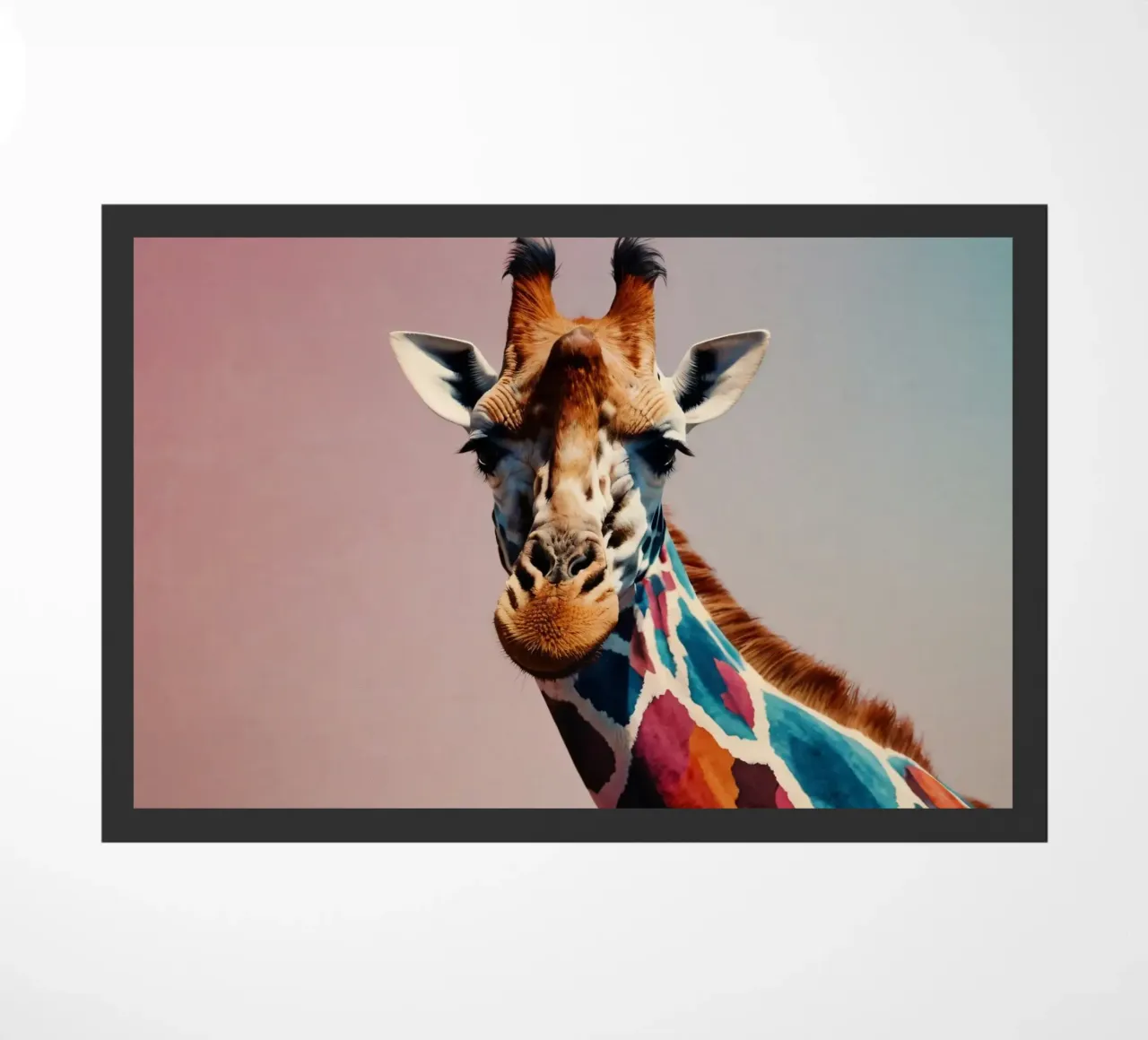 Raffigurazione creativa di una giraffa con colori vivaci zerbino da DesignDoodle