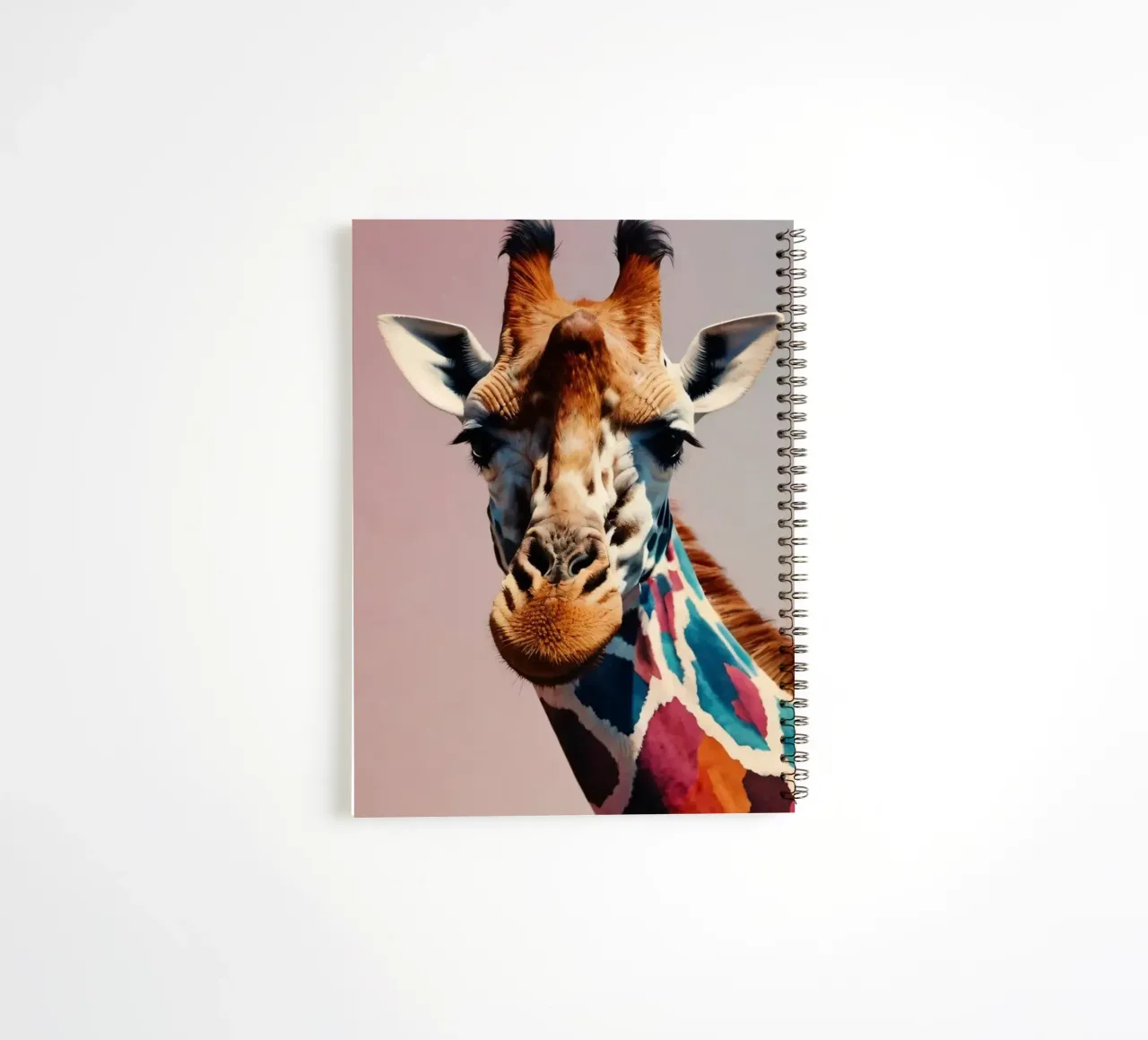 Creative depiction of a giraffe with vibrant colors spiral notebook by DesignDoodle