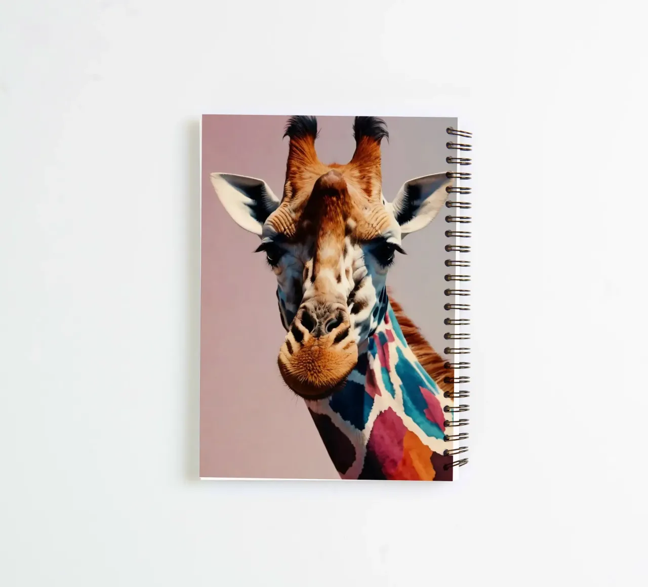 Creative depiction of a giraffe with vibrant colors spiral notebook by DesignDoodle