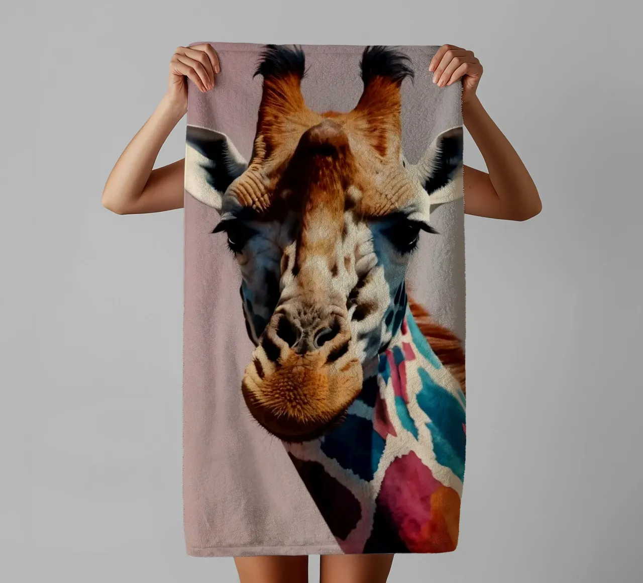 Raffigurazione creativa di una giraffa con colori vivaci asciugamano da bagno da DesignDoodle